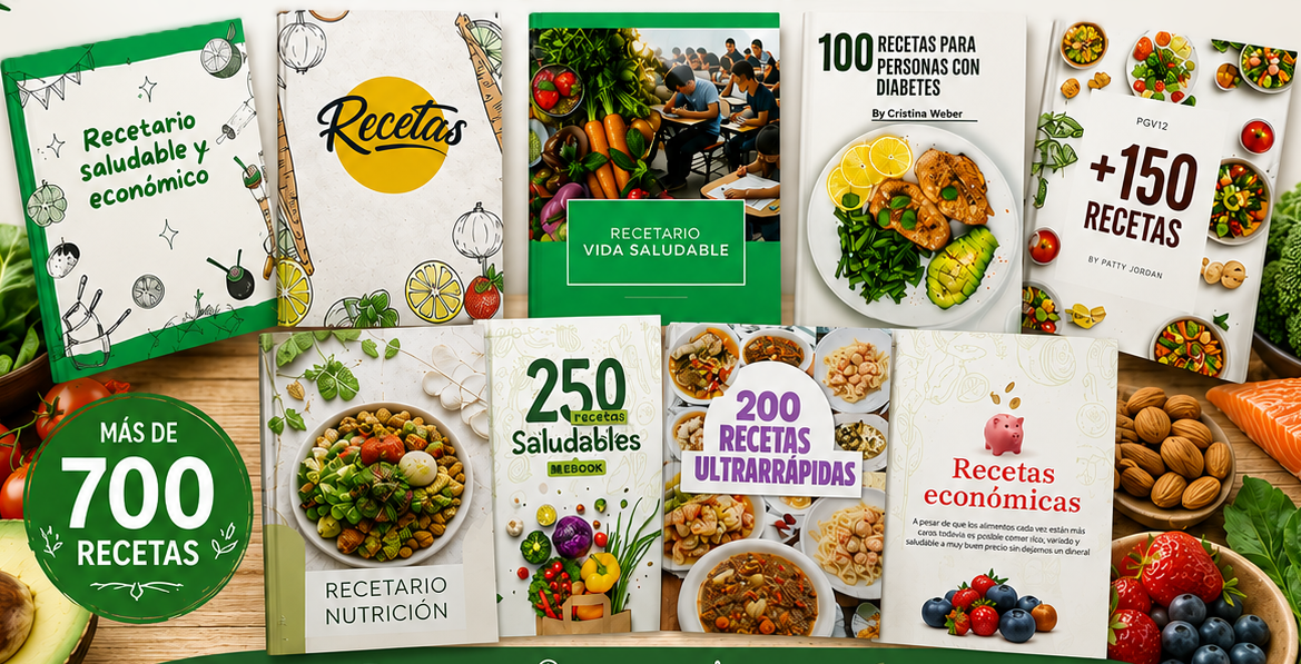 Colección completa de recetarios digitales con más de 700 recetas saludables